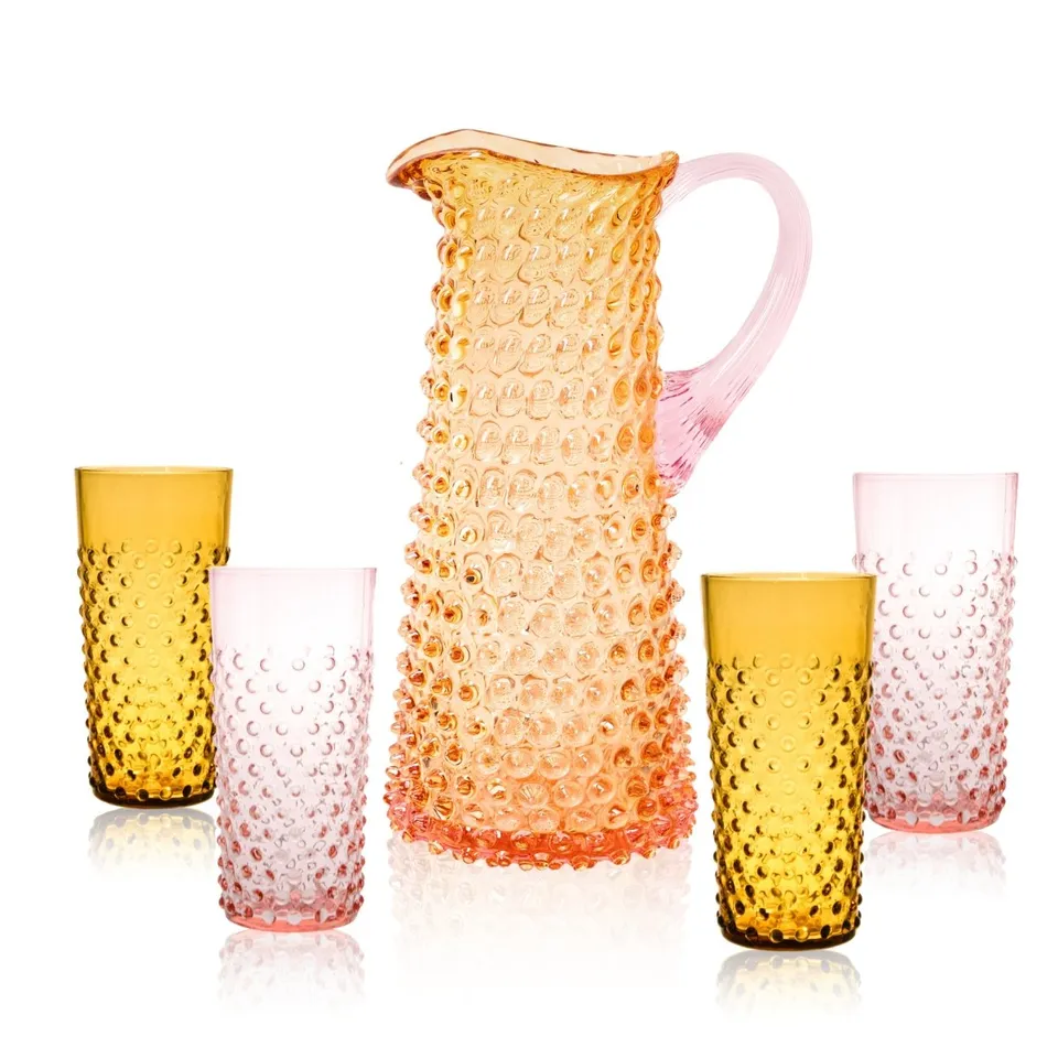 klimchi-hobnail-service-pichet-sunrise-verres-hauts-ambr image 1