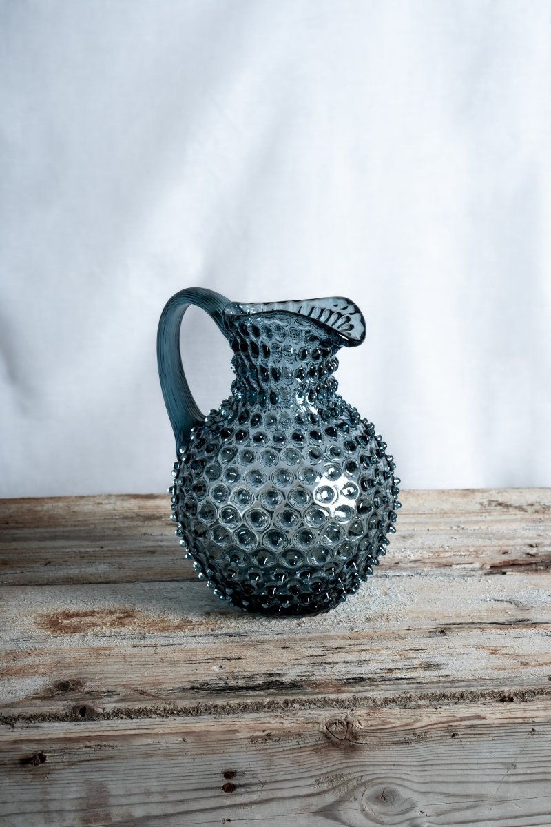 klimchi-hobnail-pichet-bleu-2l-verre-vintage-sans-plomb image 2