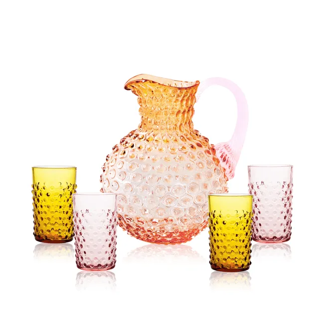 klimchi-hobnail-service-eau-carafe-2-l-verres-sunrise-ambre image 1