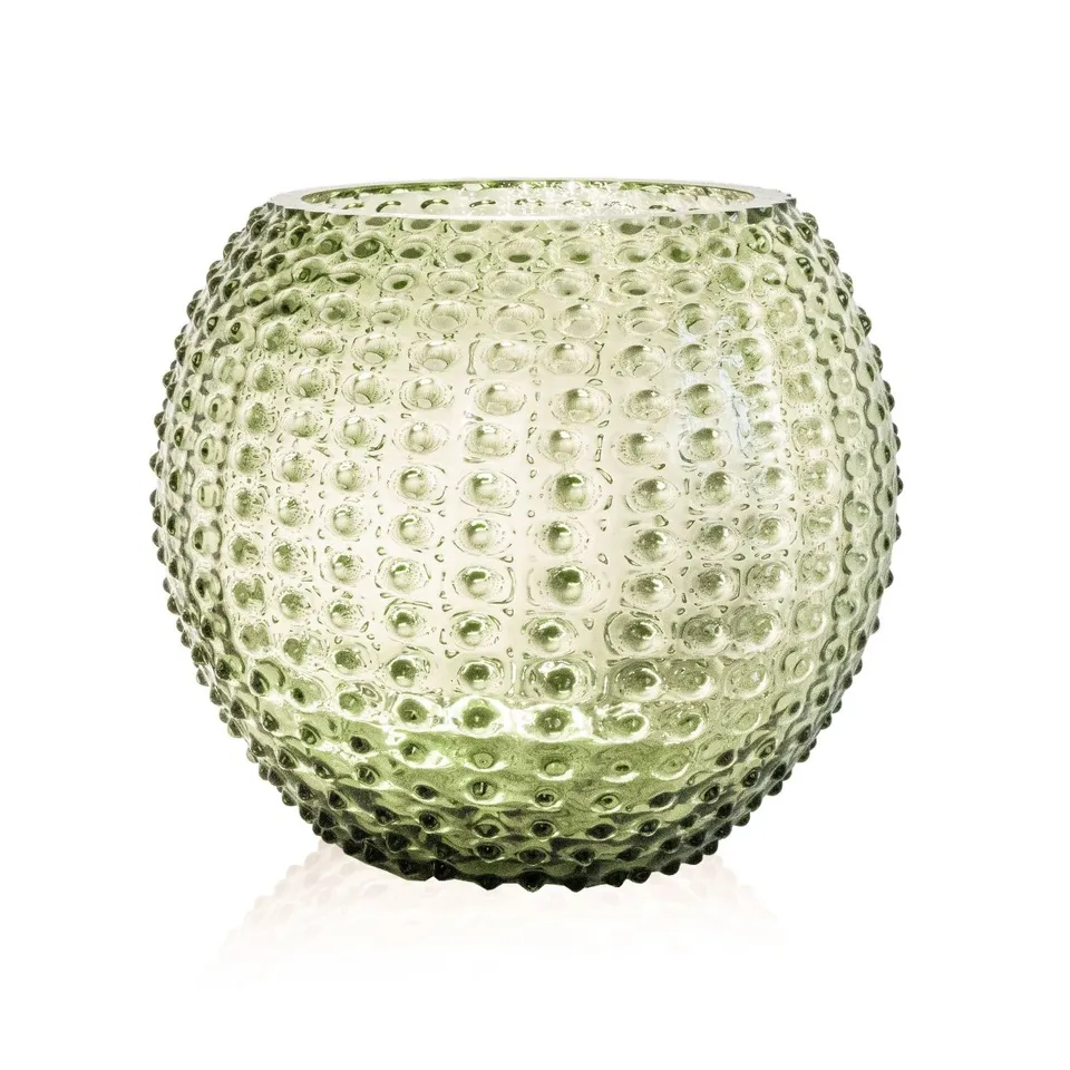 klimchi-hobnail-grand-vase-rond-vert-olive-cristal image 1