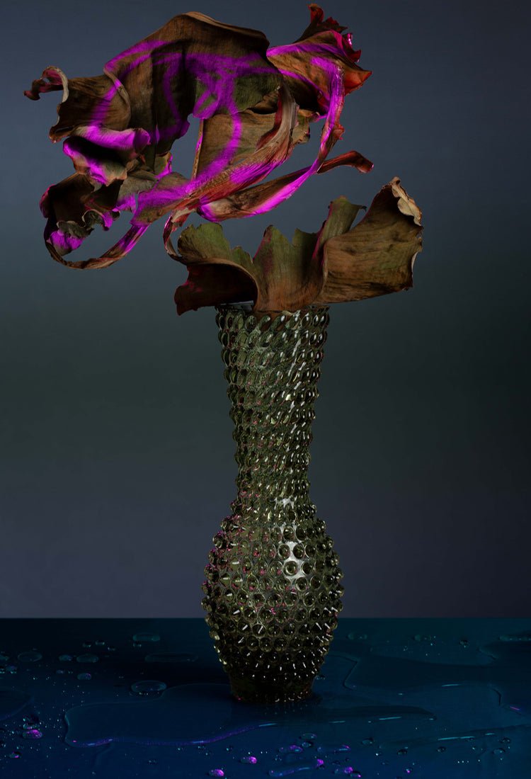 klimchi-fugu-vase-verre-vert-olive-transparent image 2
