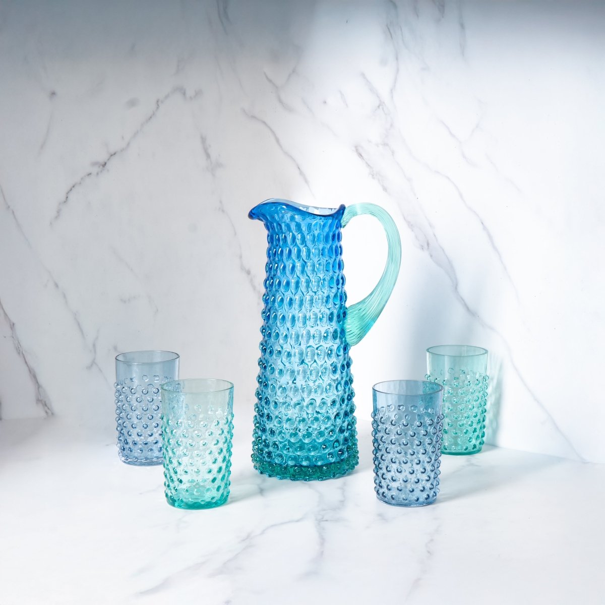 klimchi-hobnail-ocean-service-pichet-verres-bleu image 2