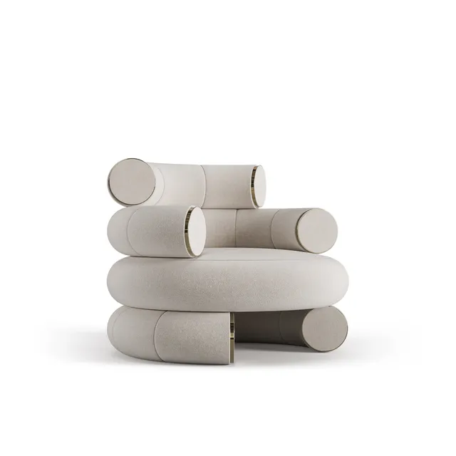 bablanc-rond-fauteuil-tissu-acier-dor image 1