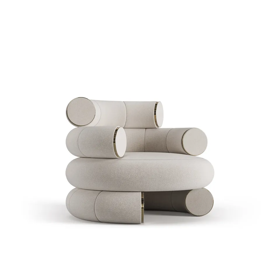 bablanc-rond-fauteuil-tissu-acier-dor image 1