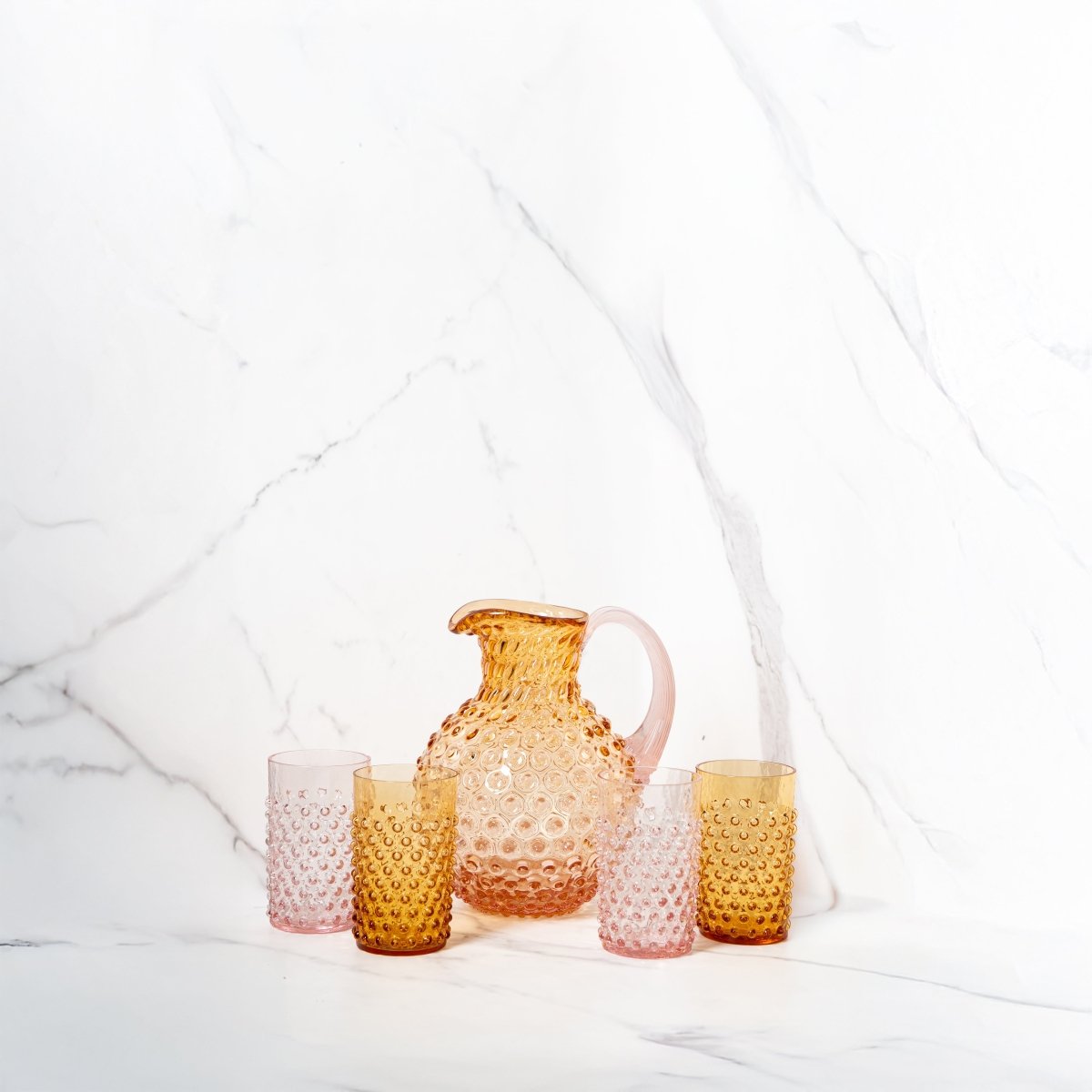 klimchi-hobnail-service-eau-carafe-2-l-verres-sunrise-ambre image 2