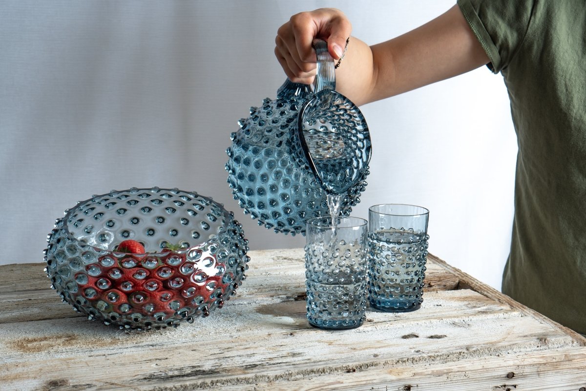 klimchi-hobnail-pichet-bleu-2l-verre-vintage-sans-plomb image 3