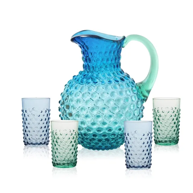 klimchi-hobnail-ocean-service-carafe-verres-bleu image 1