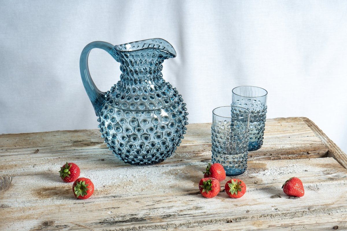 klimchi-hobnail-pichet-bleu-2l-verre-vintage-sans-plomb image 5