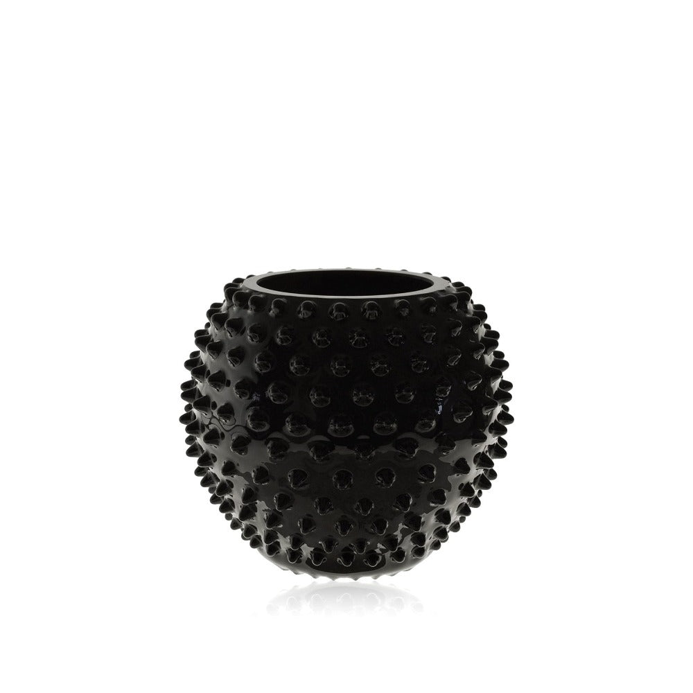 klimchi-hobnail-black-vase-rond-verre-noir-souffl image 1