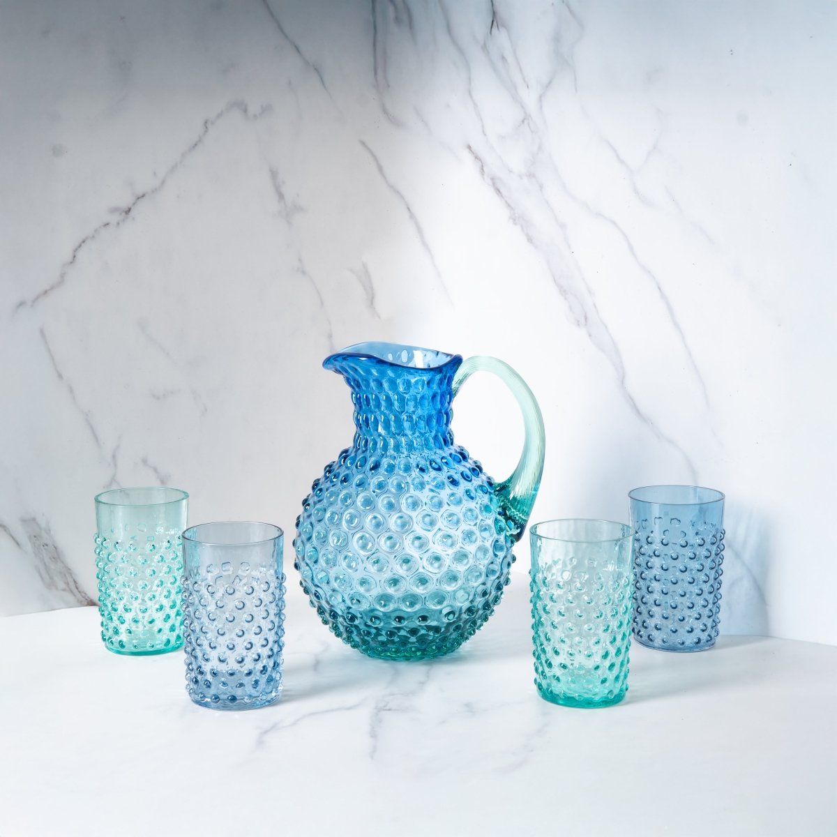 klimchi-hobnail-ocean-service-carafe-verres-bleu image 2