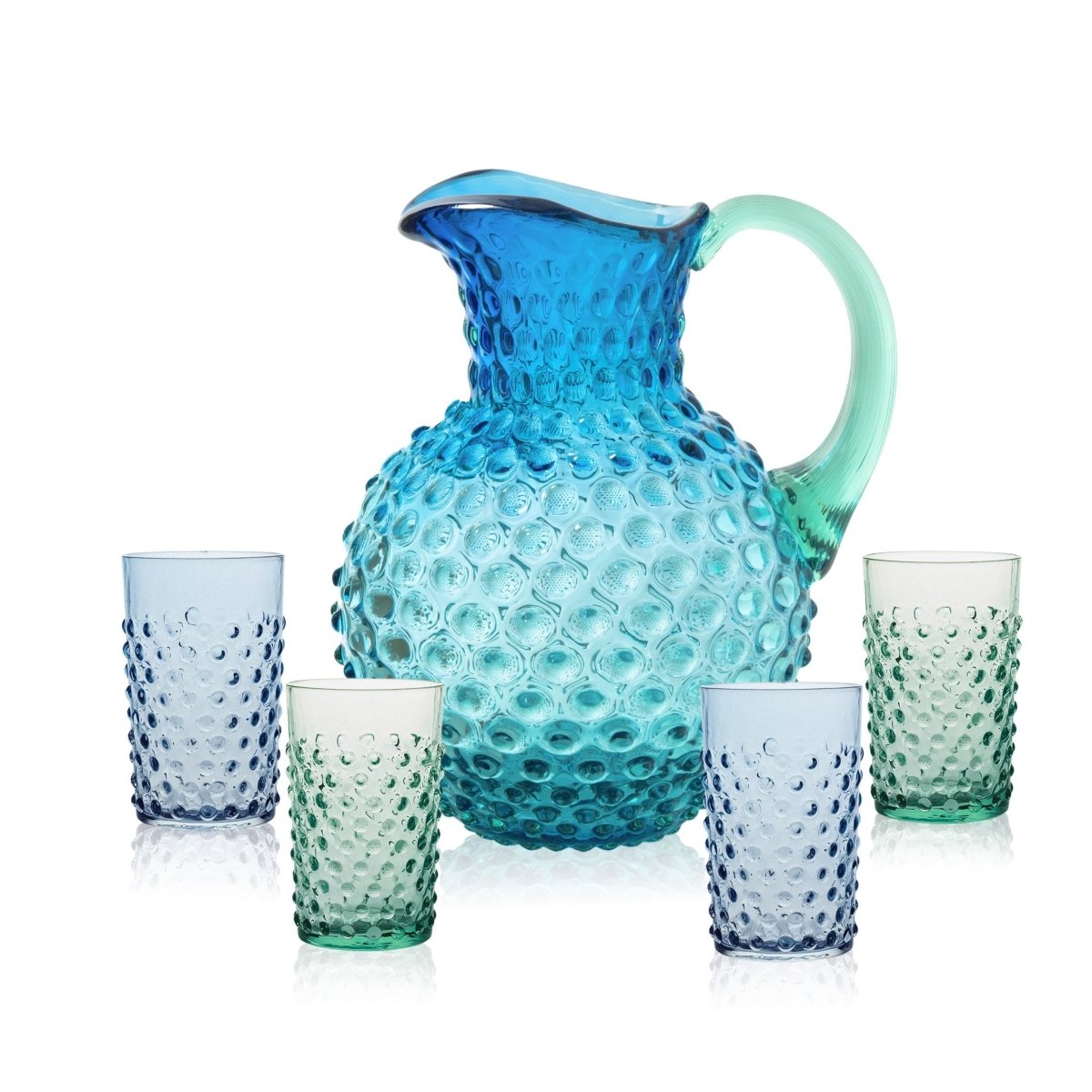 klimchi-hobnail-ocean-service-carafe-verres-bleu image 1