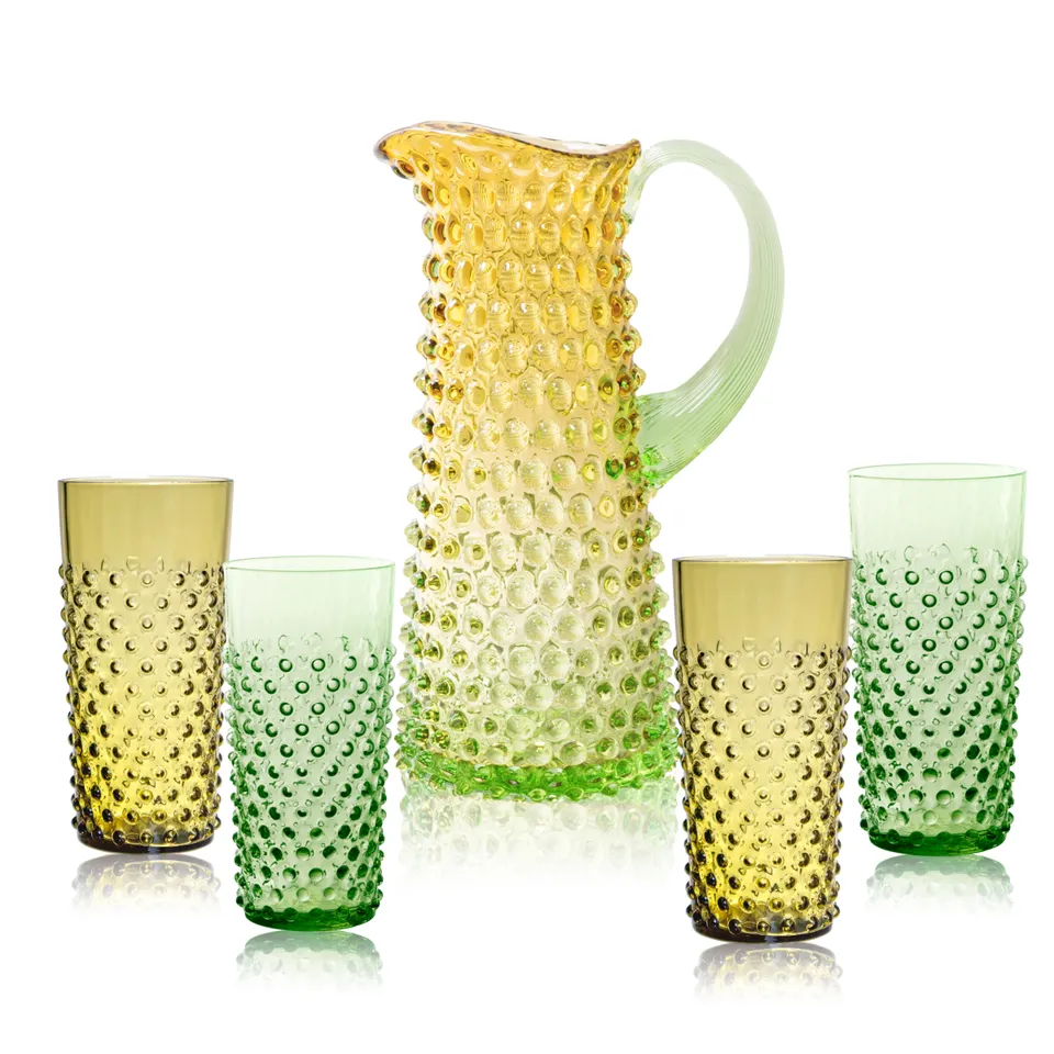 klimchi-hobnail-pichet-meadow-verres-hauts-service-cristal-vert image 1