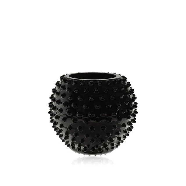 klimchi-hobnail-black-vase-rond-verre-noir-souffl image 1
