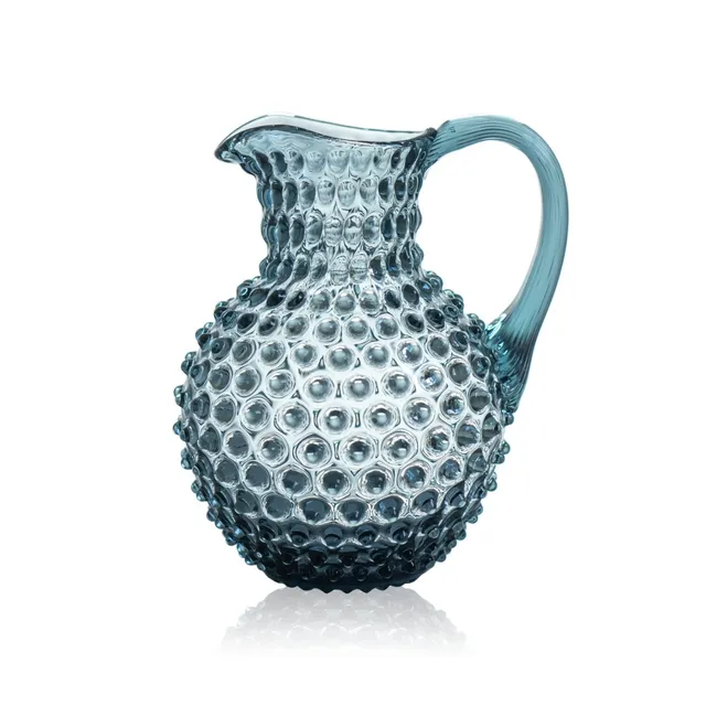 klimchi-hobnail-pichet-bleu-2l-verre-vintage-sans-plomb image 1