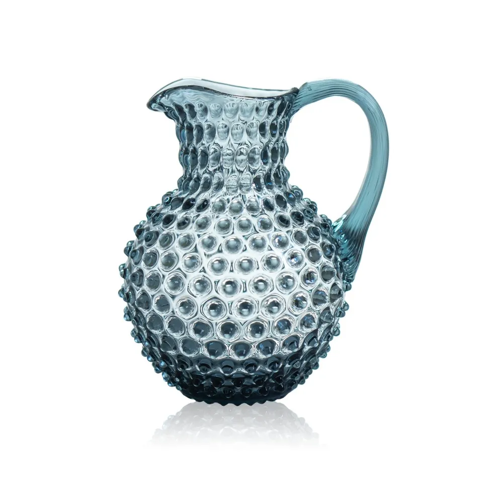 klimchi-hobnail-pichet-bleu-2l-verre-vintage-sans-plomb image 1