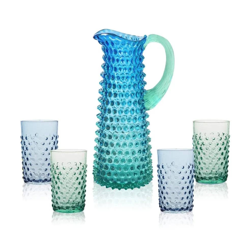 klimchi-hobnail-ocean-service-pichet-verres-bleu image 1